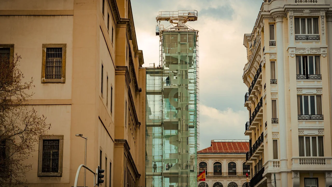 View of modern and classic architecture in central Madrid, Spain.