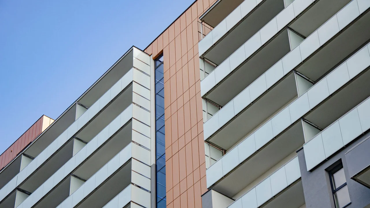 Contemporary apartment building in Rzeszów, showcasing modern architecture.