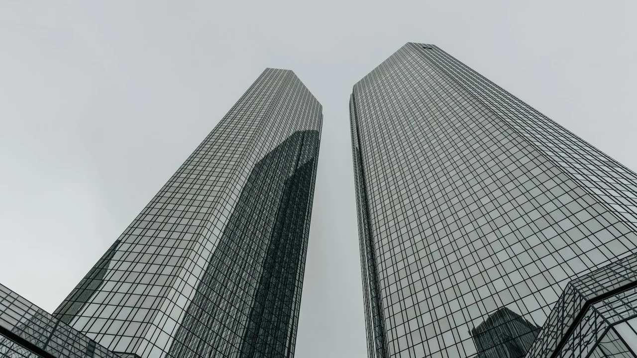 Modern architecture of Deutsche Bank Twin Towers in Frankfurt, Germany showcasing urban design.